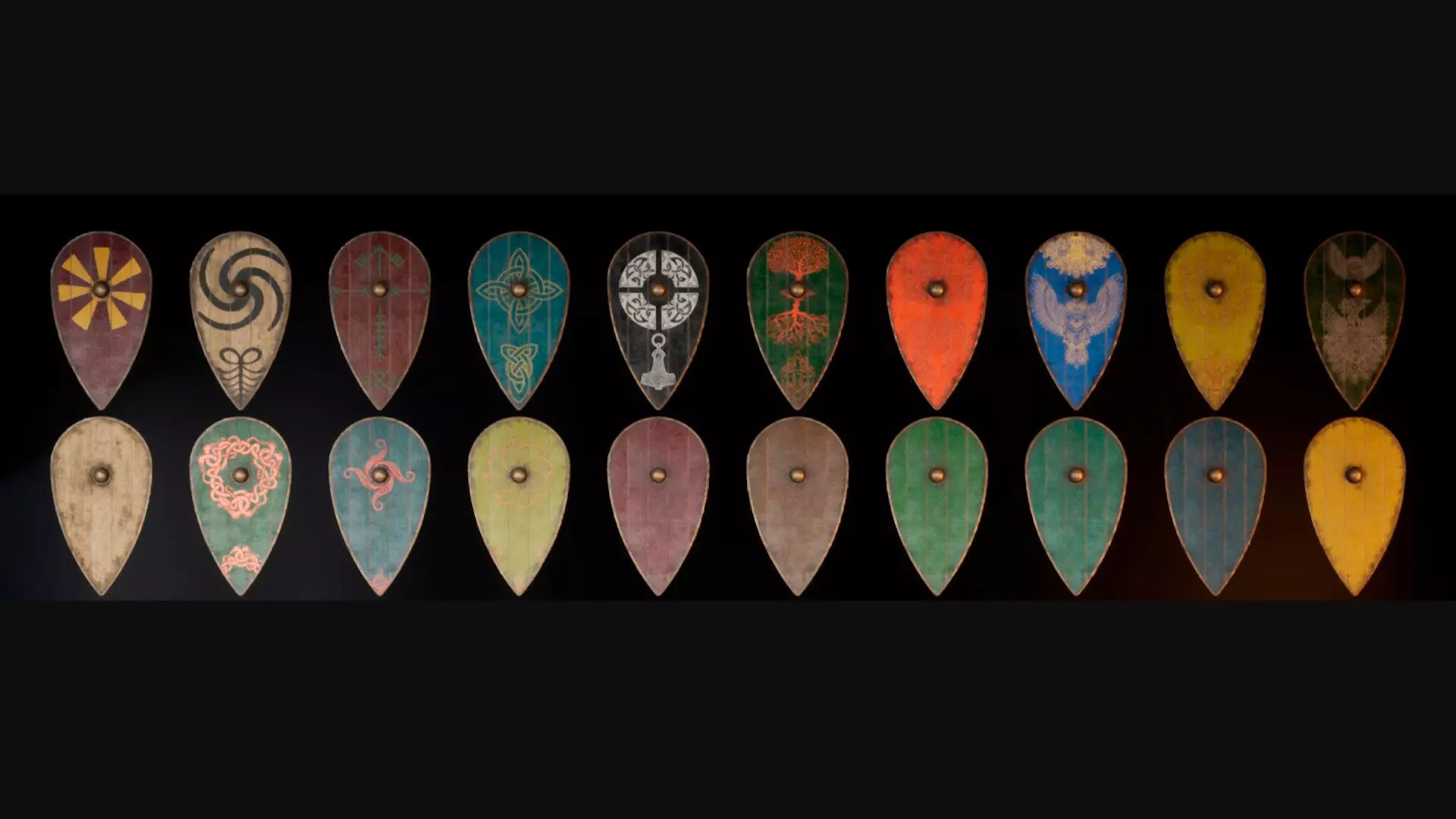 Slavic kite wooden shields 20 pieces 3D Model Collection_0