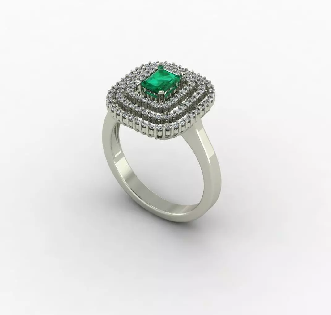Emerald Ring with Round DIamonds 3D print model_0