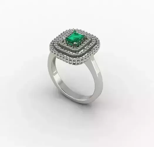 Emerald Ring with Round DIamonds