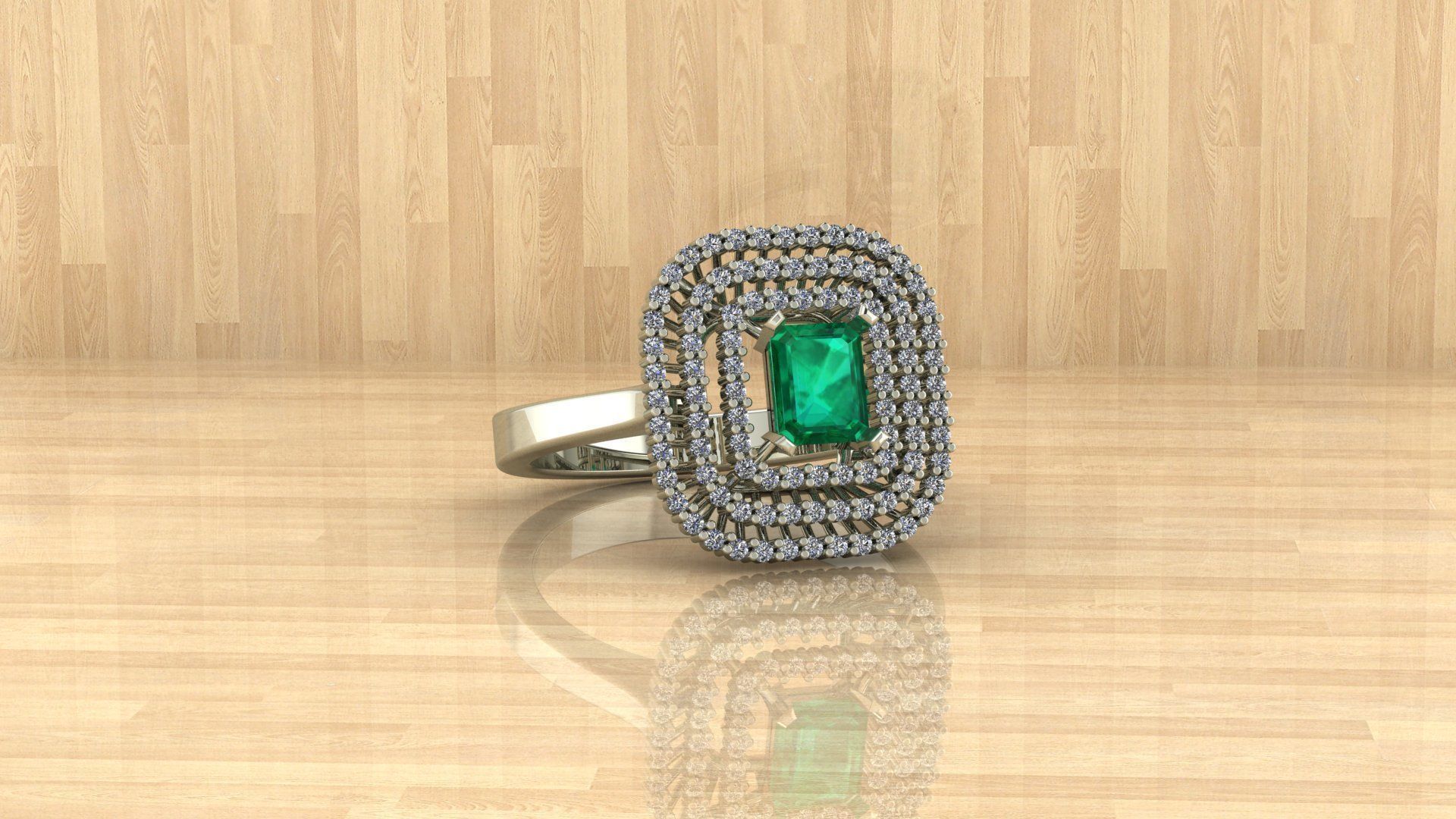 Emerald Ring with Round DIamonds 3D print model_3