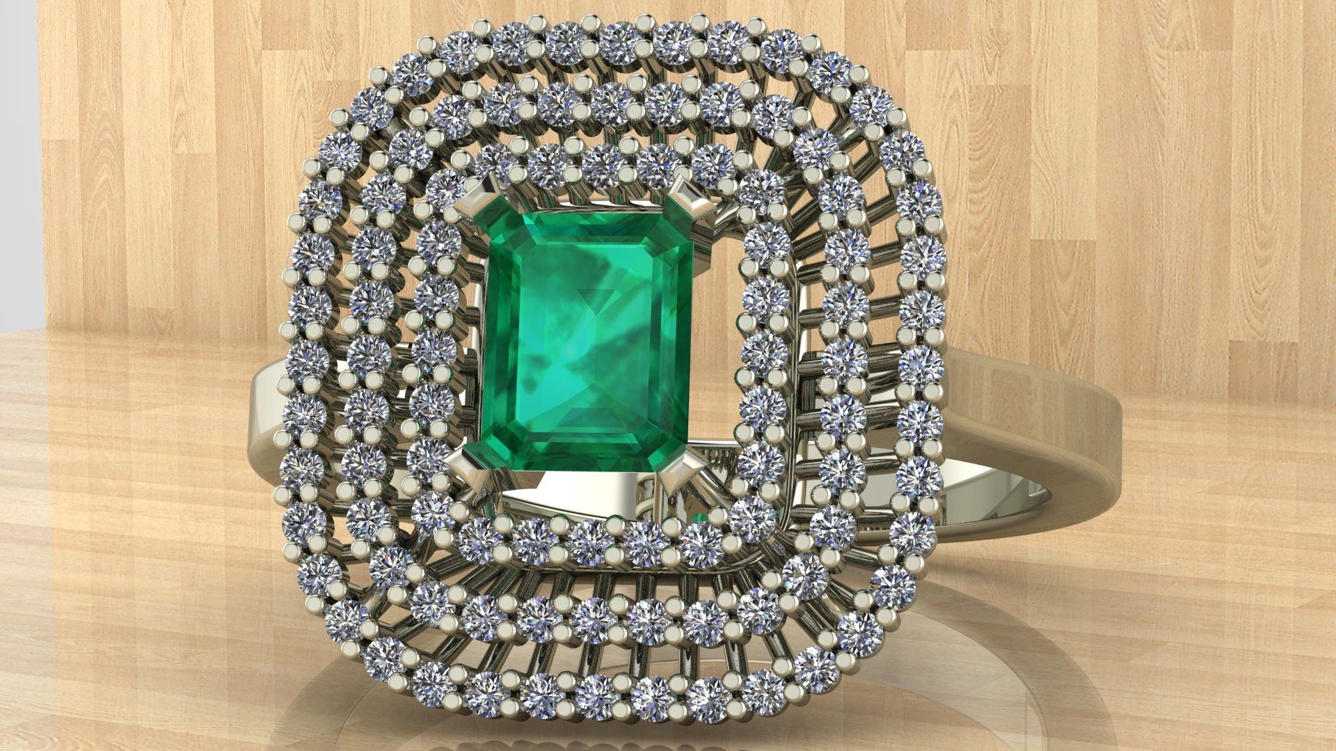 Emerald Ring with Round DIamonds 3D print model_1