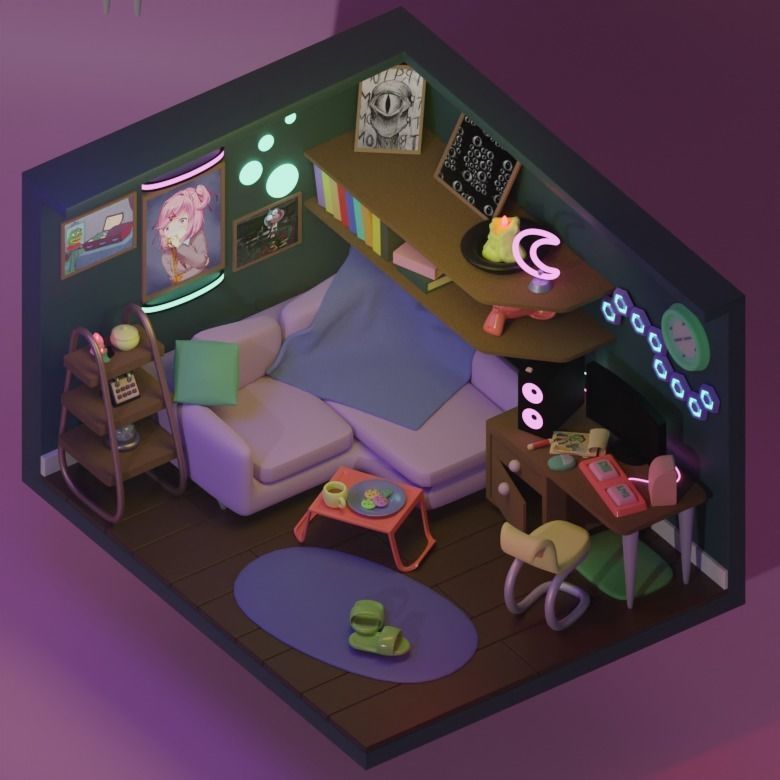 Purple Sofa Free low-poly 3D model_1