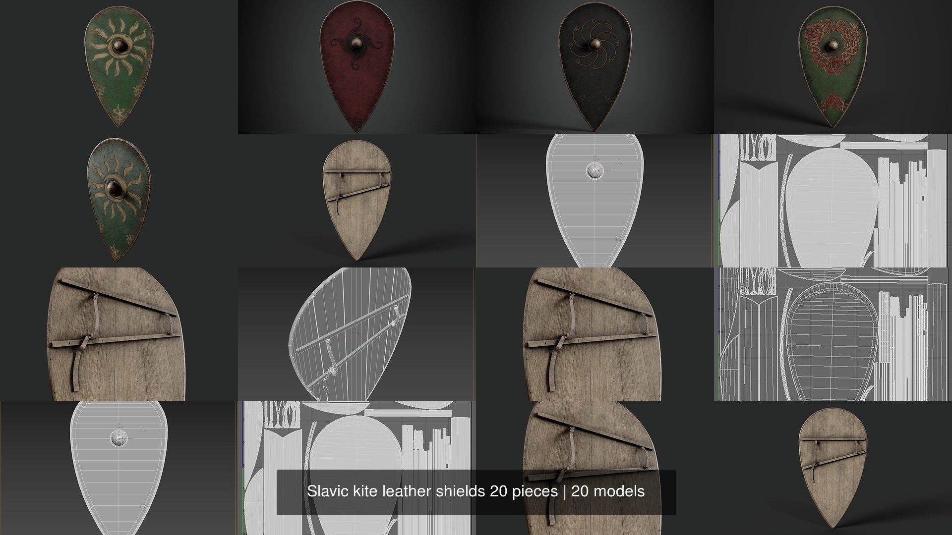 Slavic kite leather shields 20 pieces 3D Model Collection_4