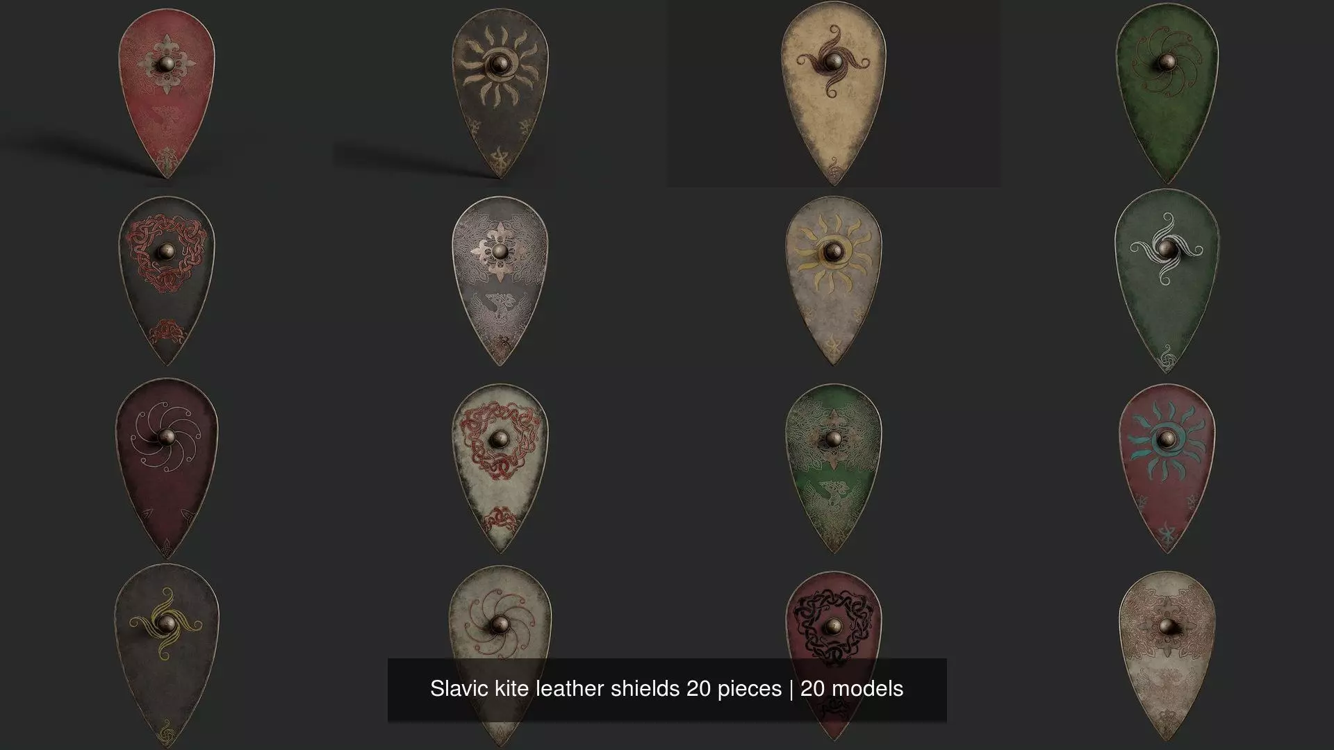 Slavic kite leather shields 20 pieces 3D Model Collection_1