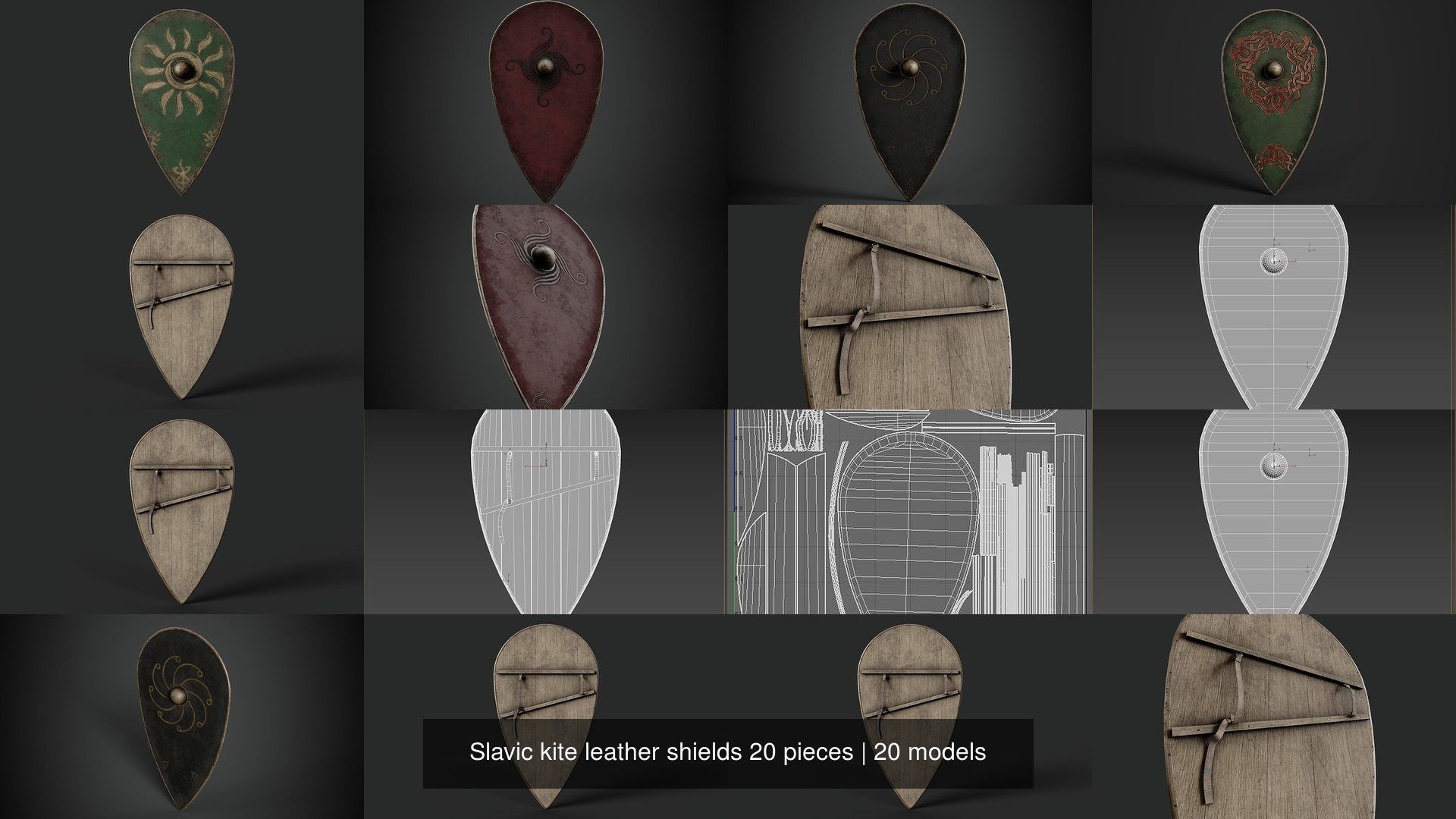 Slavic kite leather shields 20 pieces 3D Model Collection_3