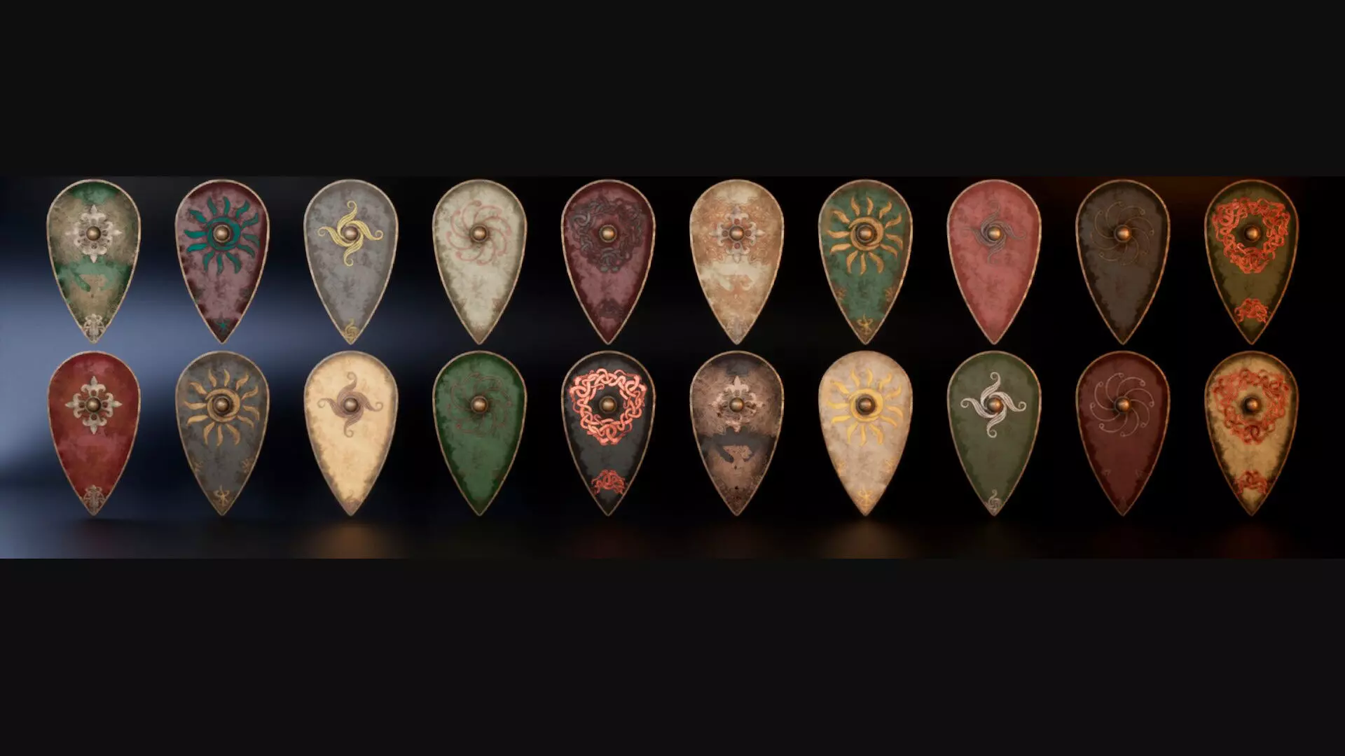 Slavic kite leather shields 20 pieces 3D Model Collection_0