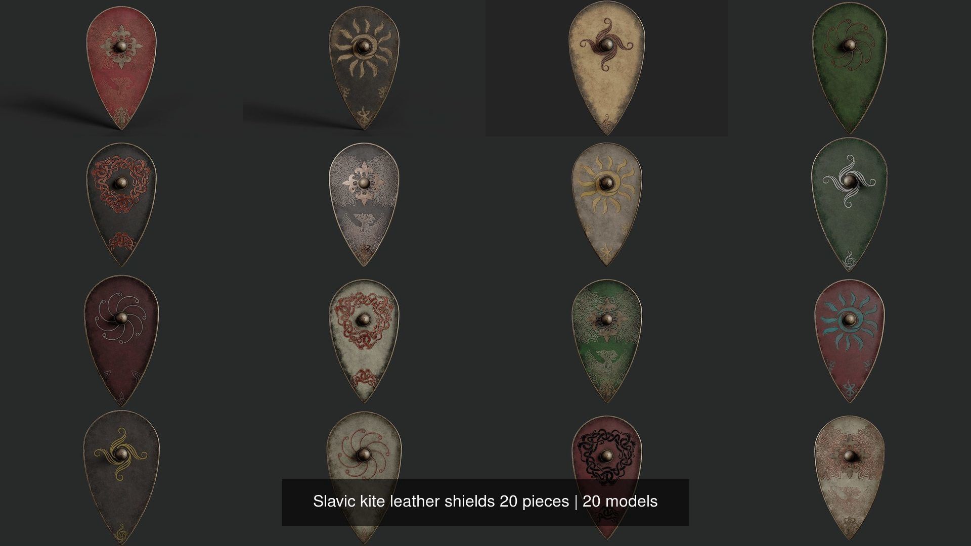 Slavic kite leather shields 20 pieces 3D Model Collection_2