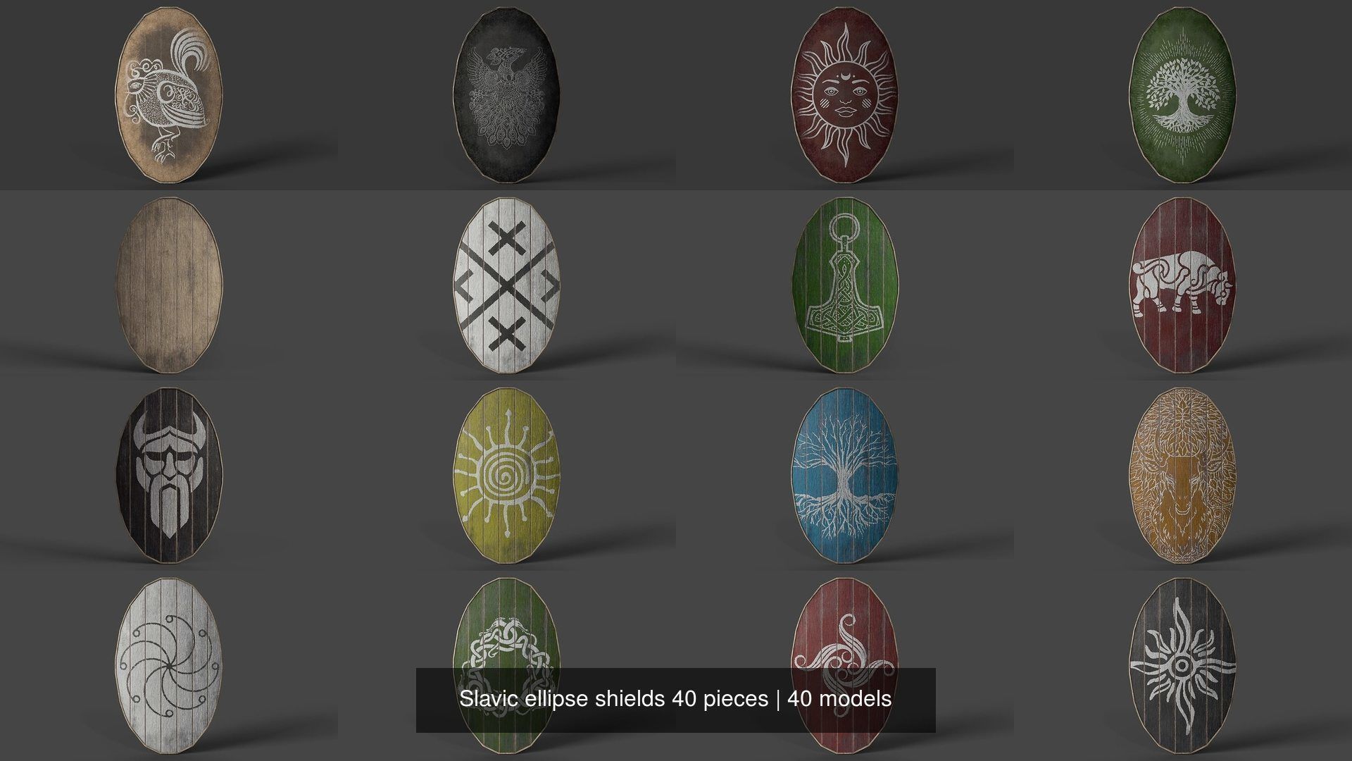 Slavic ellipse shields 40 pieces 3D Model Collection_6