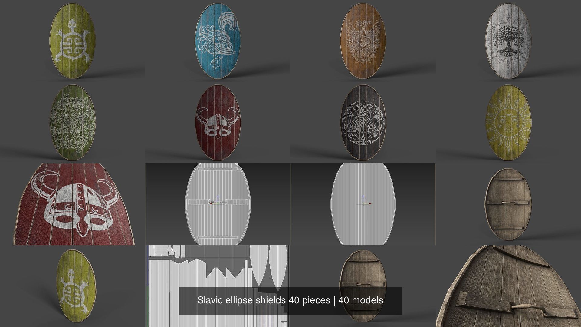 Slavic ellipse shields 40 pieces 3D Model Collection_5
