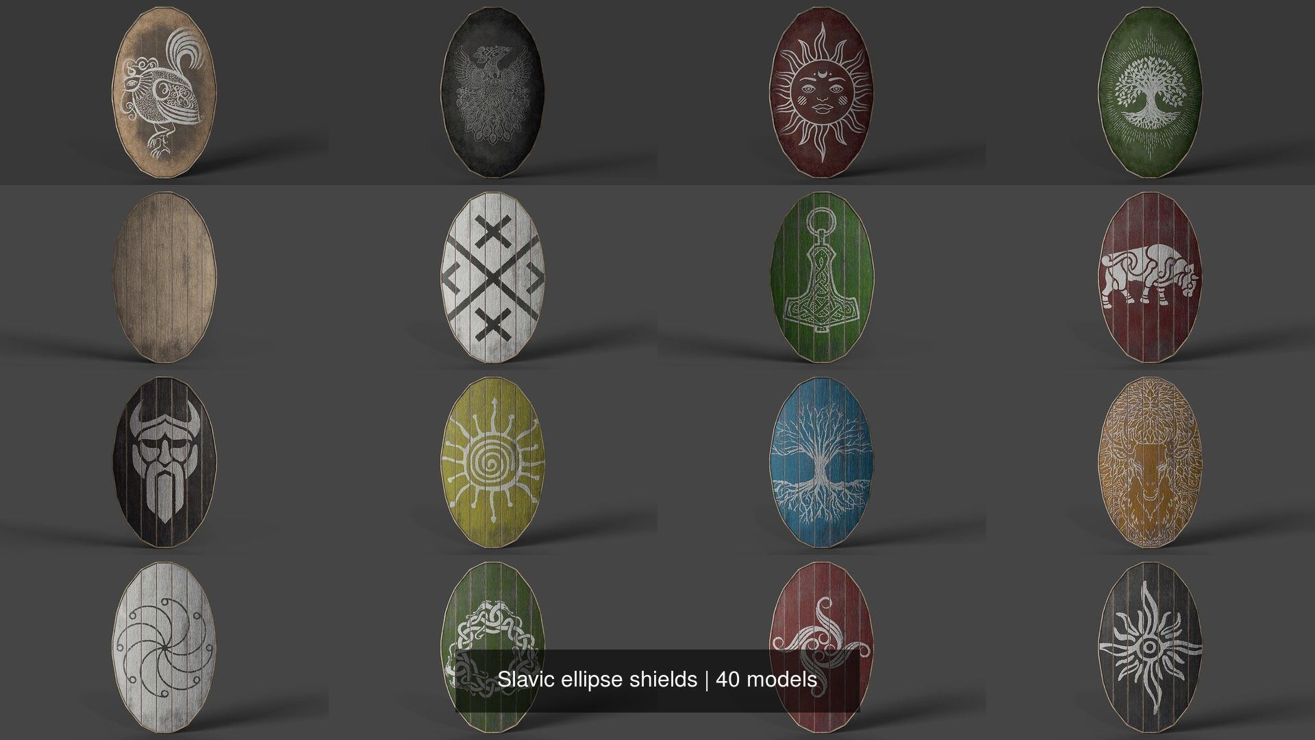 Slavic ellipse shields 40 pieces 3D Model Collection_9
