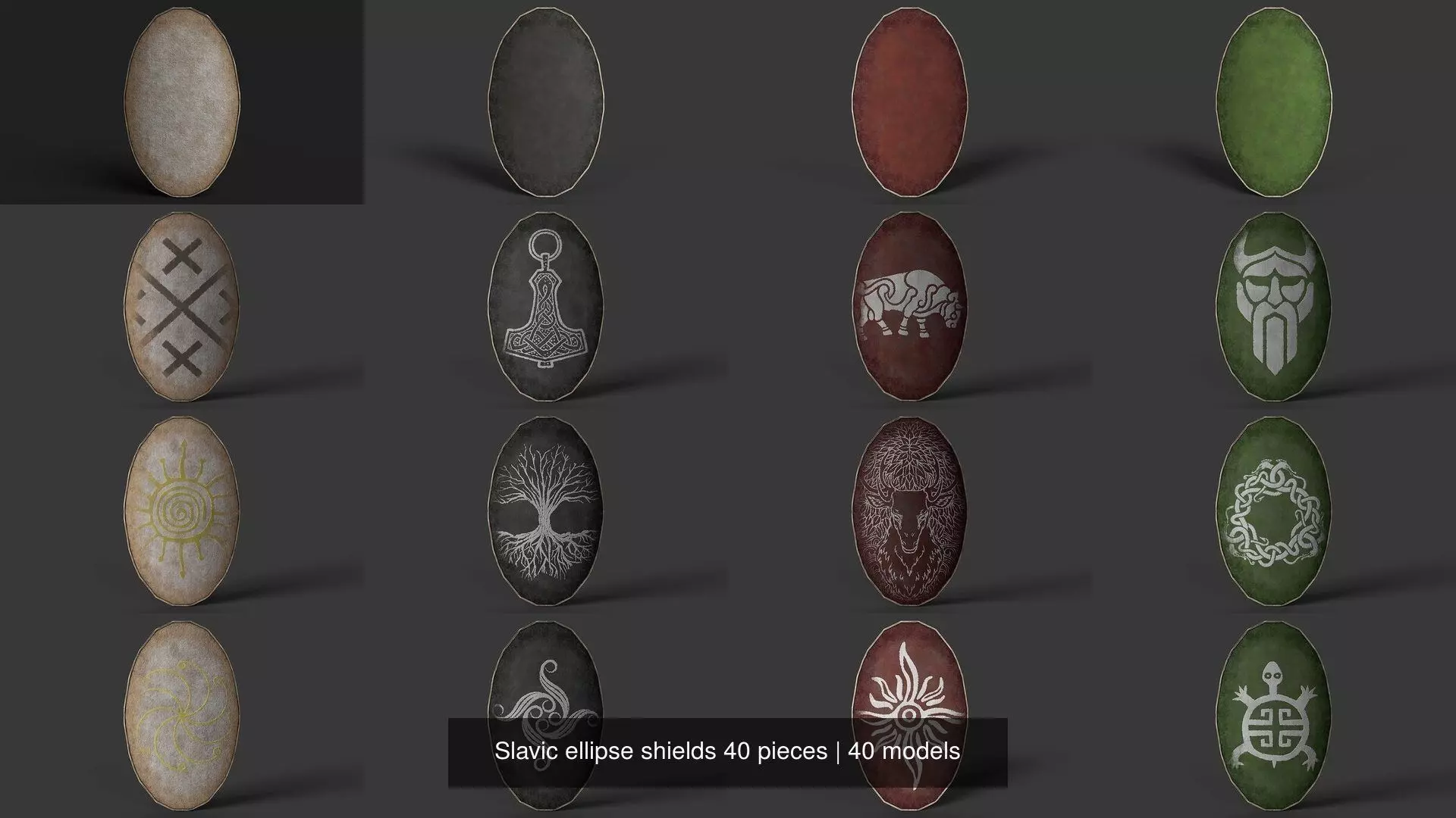 Slavic ellipse shields 40 pieces 3D Model Collection_1