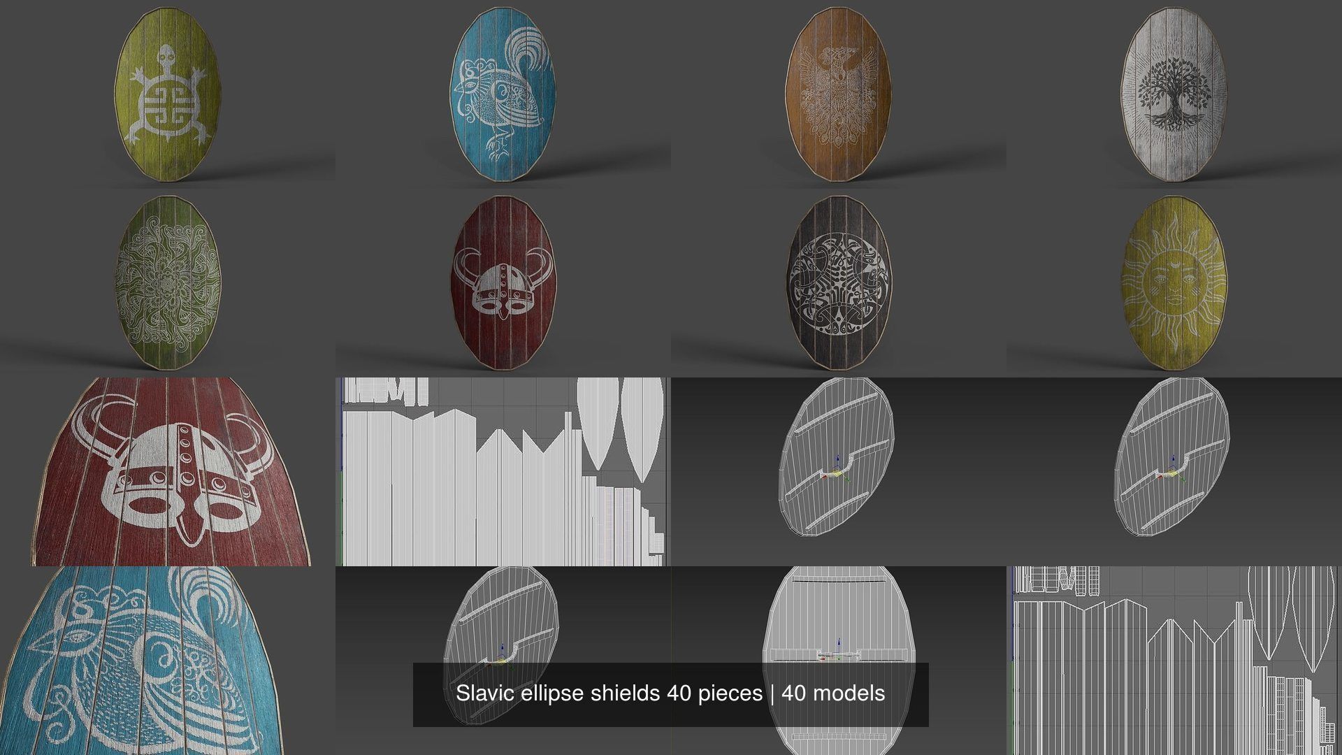 Slavic ellipse shields 40 pieces 3D Model Collection_7