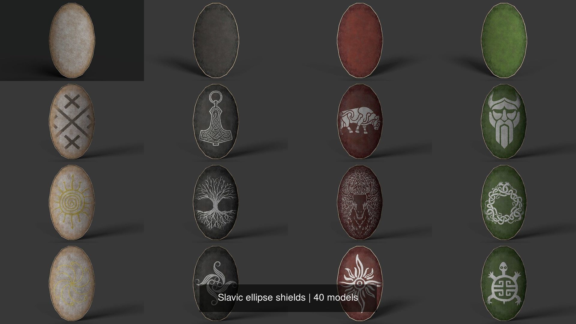 Slavic ellipse shields 40 pieces 3D Model Collection_4