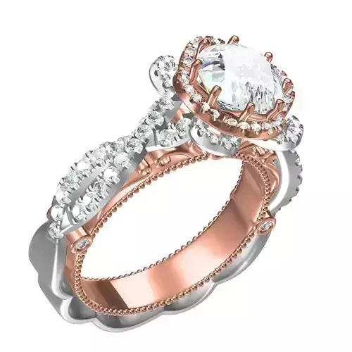 Round Diamond Floral Halo Filigree Engagement Ring