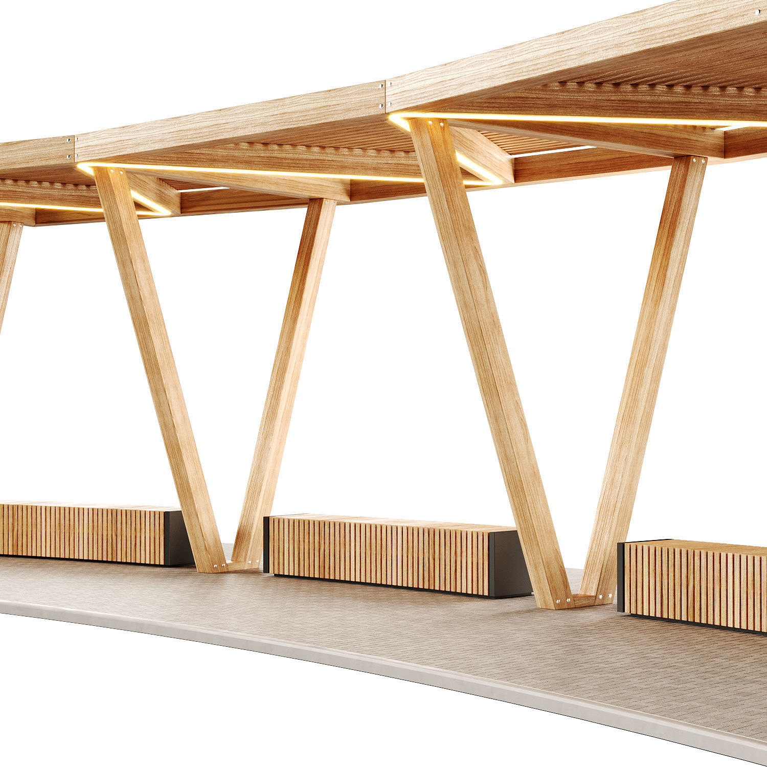 Pergola with swings benches 3D model | CGTrader