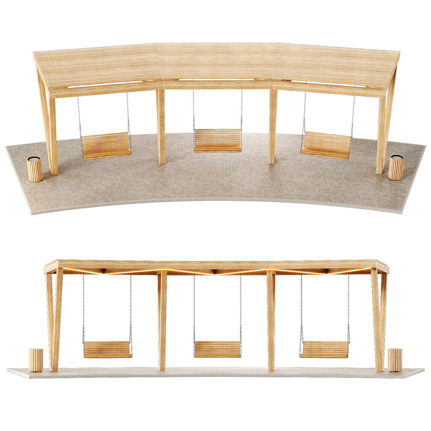 Pergola with swings benches 3D model | CGTrader