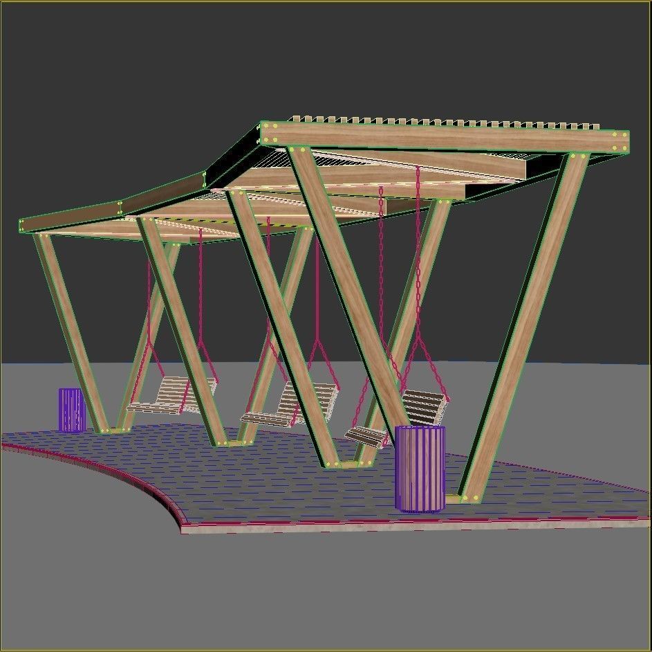 Pergola with swings benches 3D model | CGTrader