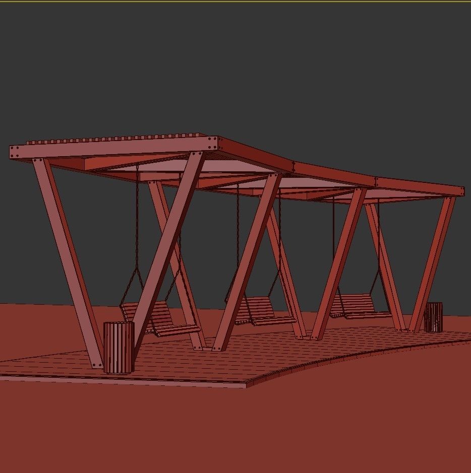 Pergola with swings benches 3D model | CGTrader