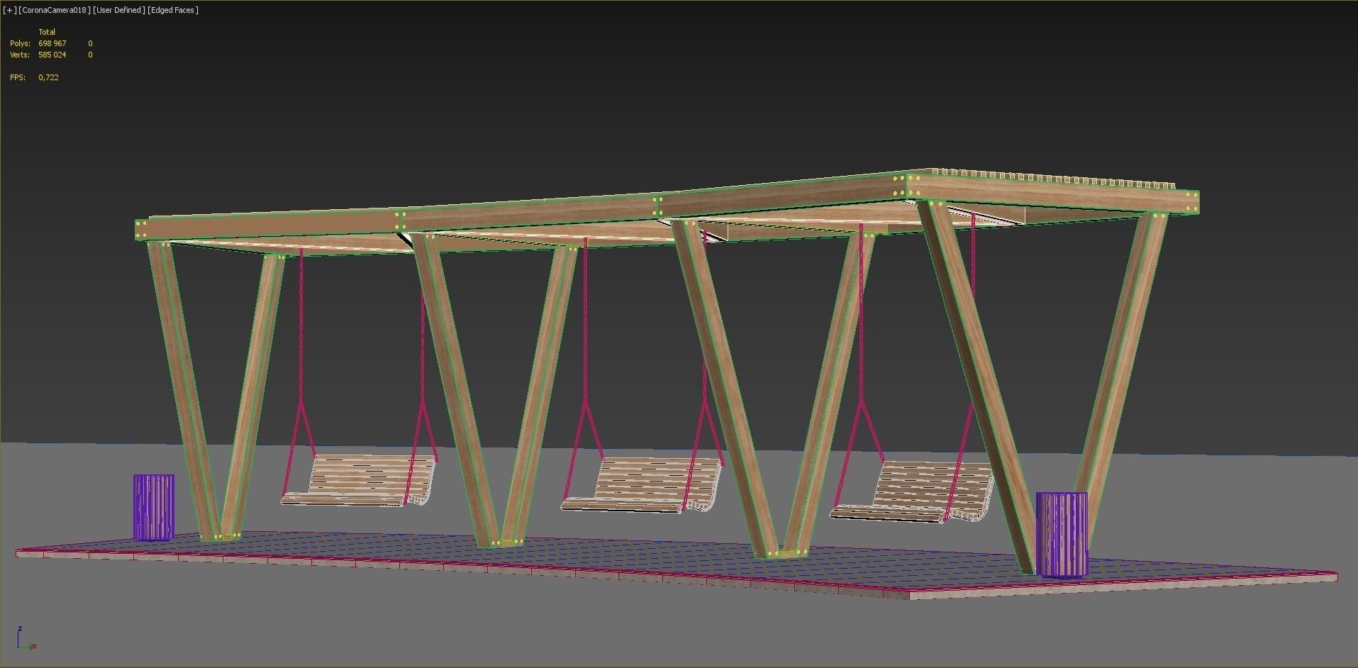 Pergola with swings benches 3D model | CGTrader