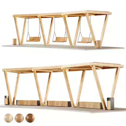 Pergola with swings benches 3D model
