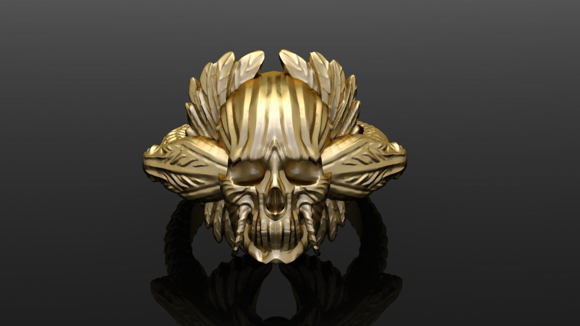 Black Skull Ring Light Gold Cad Design Skeleton Head  3D print model_1