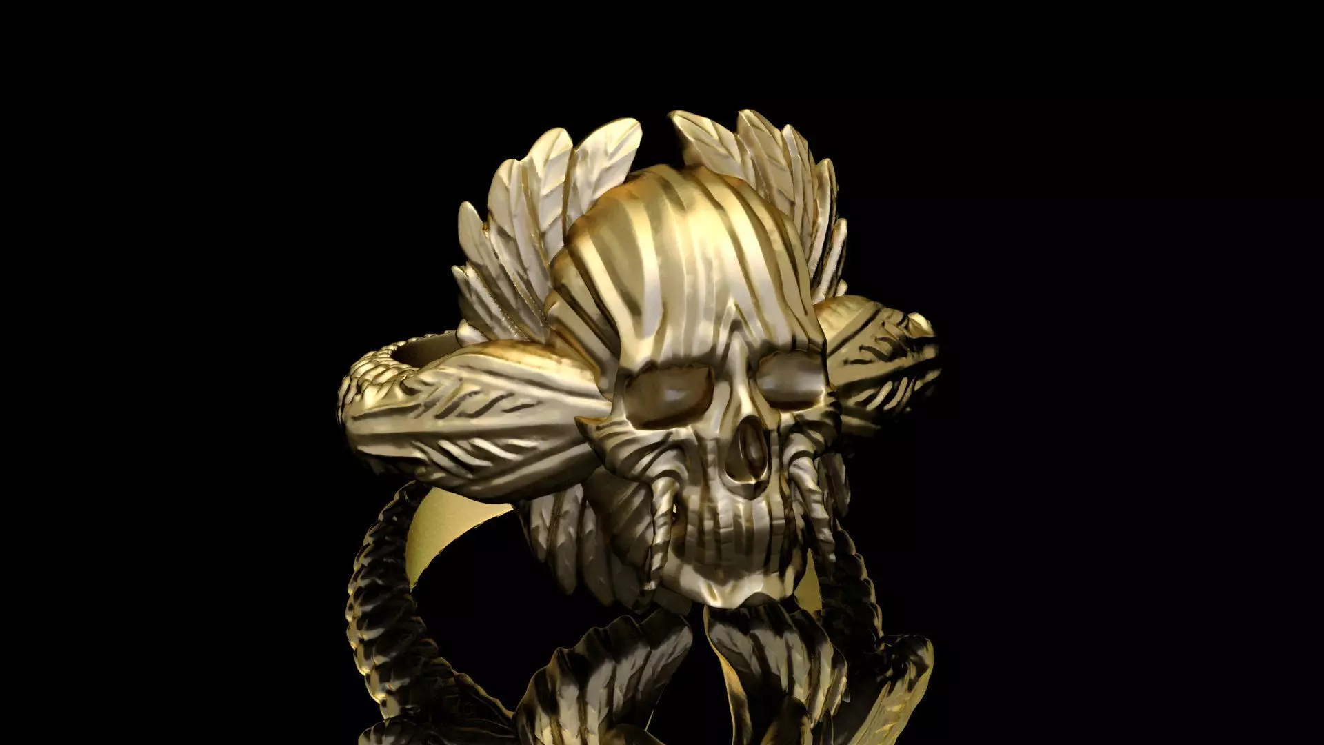 Black Skull Ring Light Gold Cad Design Skeleton Head  3D print model_0