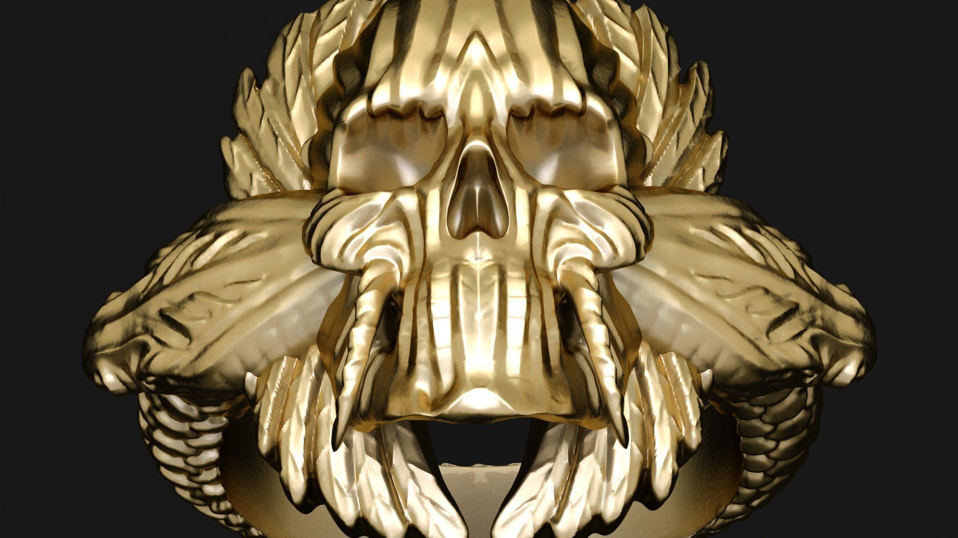 Black Skull Ring Light Gold Cad Design Skeleton Head  3D print model_8