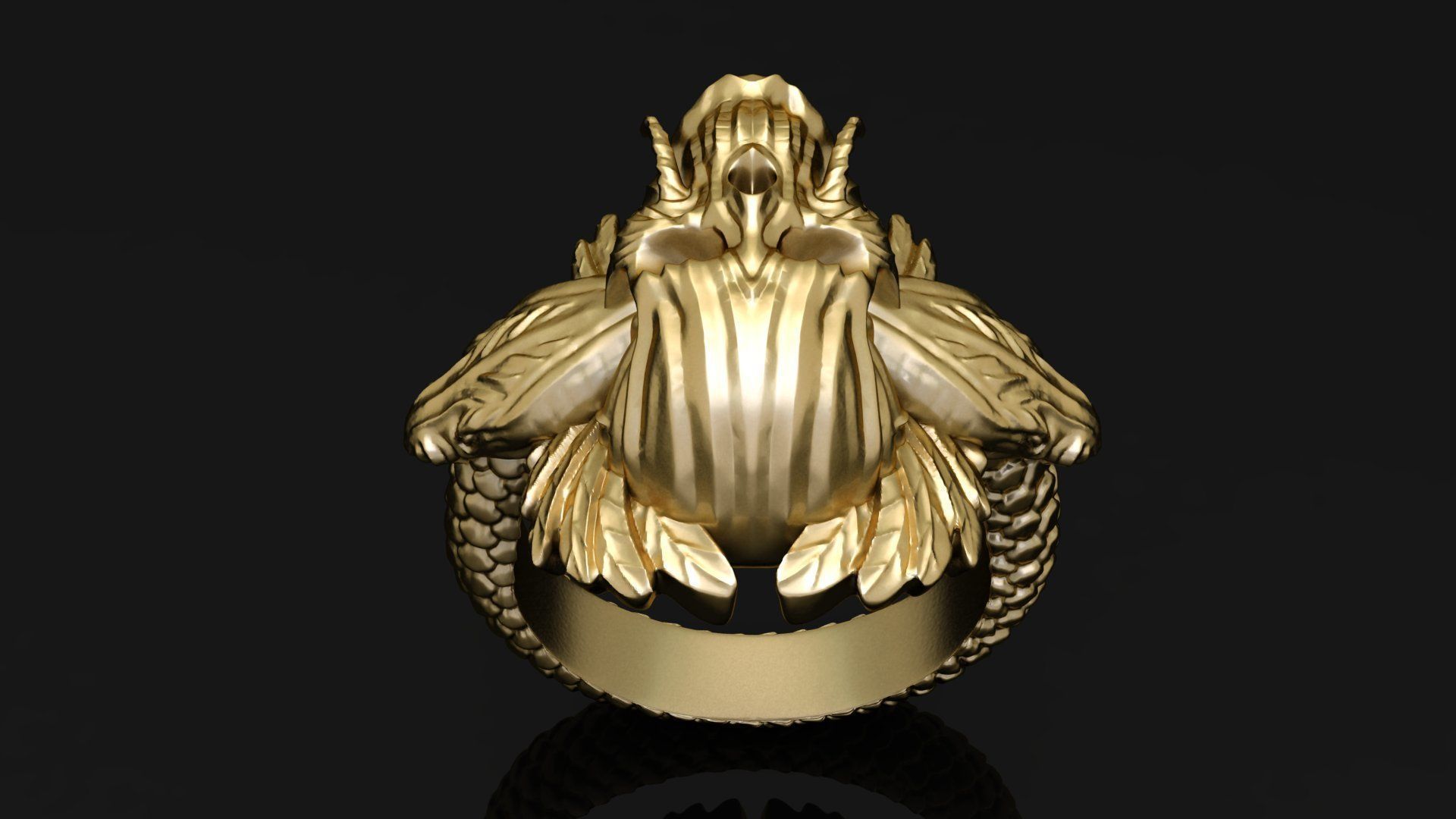 Black Skull Ring Light Gold Cad Design Skeleton Head  3D print model_6