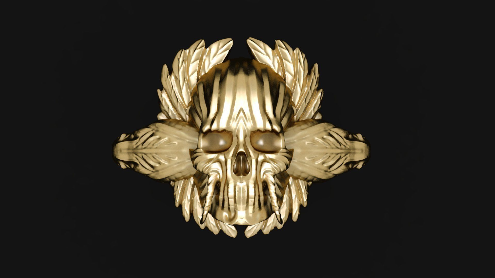 Black Skull Ring Light Gold Cad Design Skeleton Head  3D print model_5