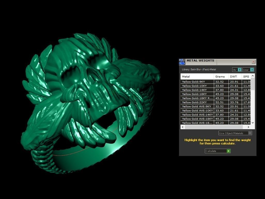 Black Skull Ring Light Gold Cad Design Skeleton Head  3D print model_3