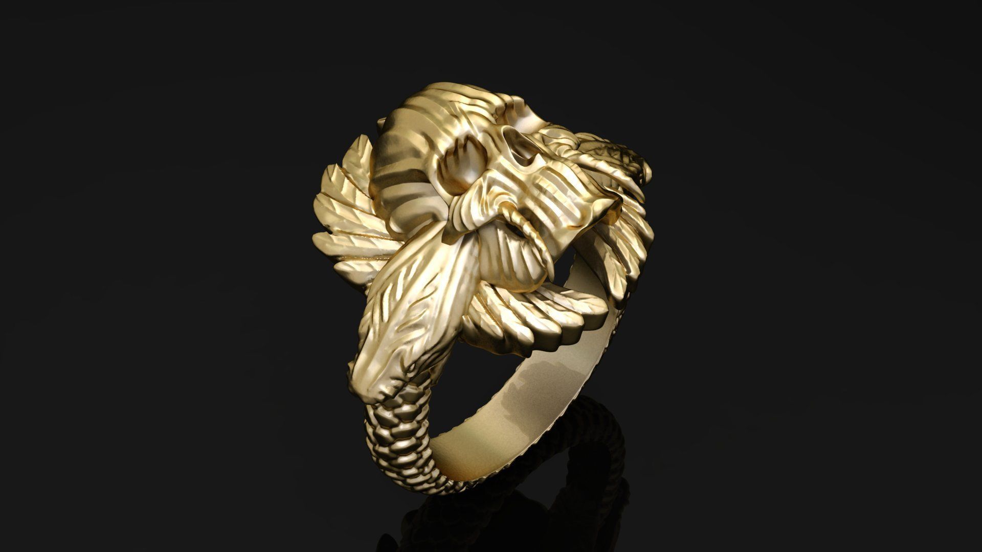 Black Skull Ring Light Gold Cad Design Skeleton Head  3D print model_2