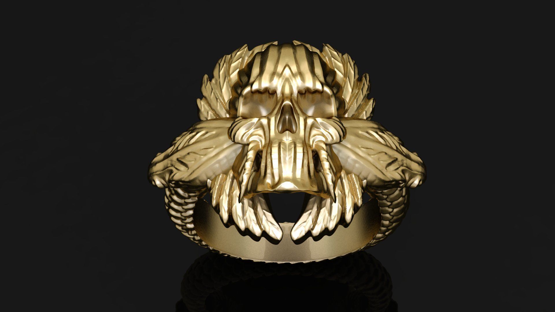 Black Skull Ring Light Gold Cad Design Skeleton Head  3D print model_4