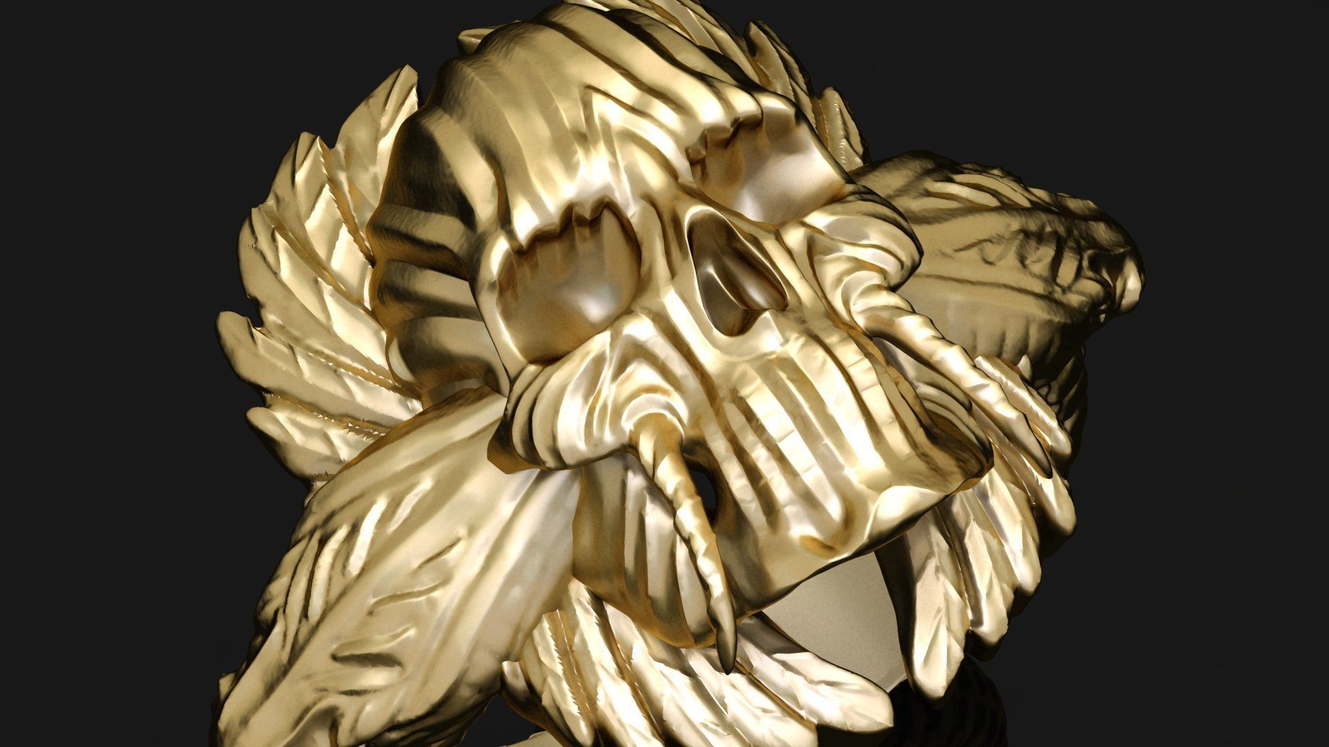 Black Skull Ring Light Gold Cad Design Skeleton Head  3D print model_7