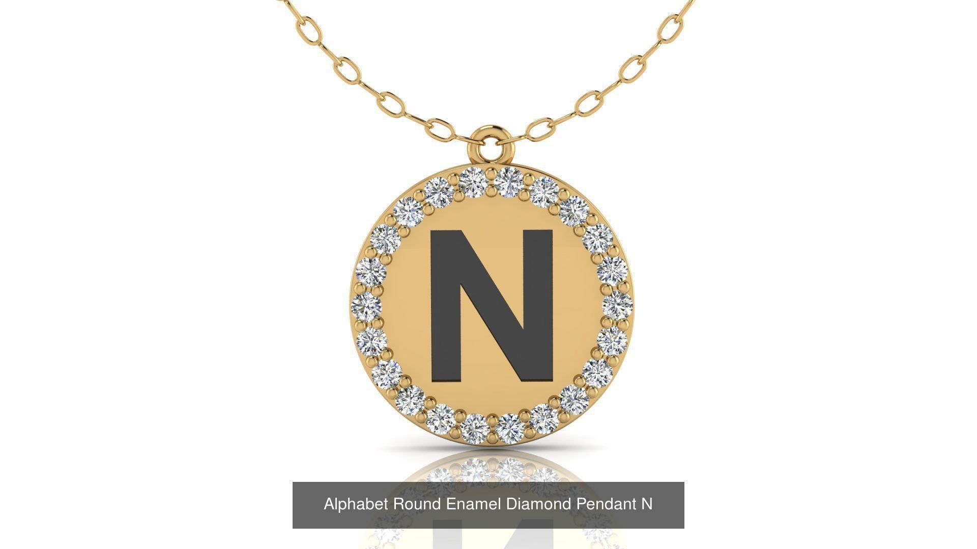 Alphabet Round Enamel Diamond Pendants 26 models 3D Model Collection_17