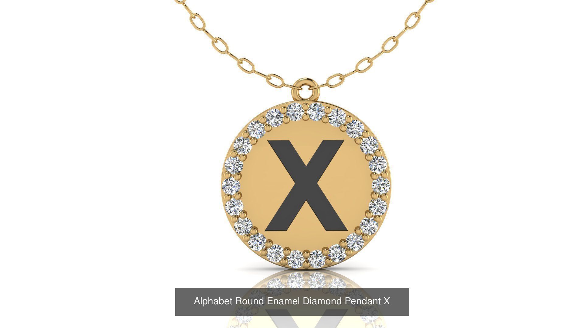 Alphabet Round Enamel Diamond Pendants 26 models 3D Model Collection_27