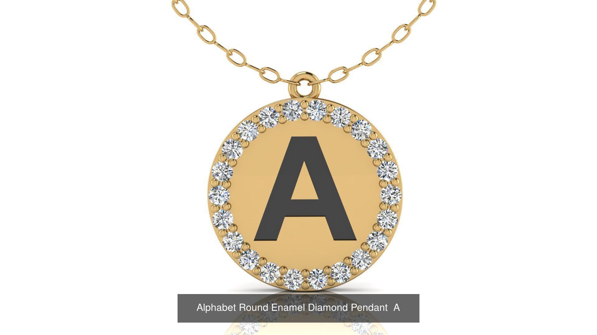 Alphabet Round Enamel Diamond Pendants 26 models 3D Model Collection_4