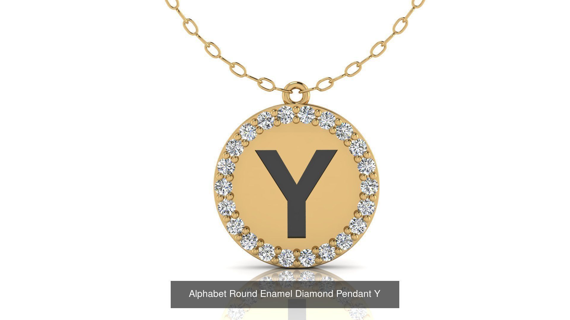 Alphabet Round Enamel Diamond Pendants 26 models 3D Model Collection_28