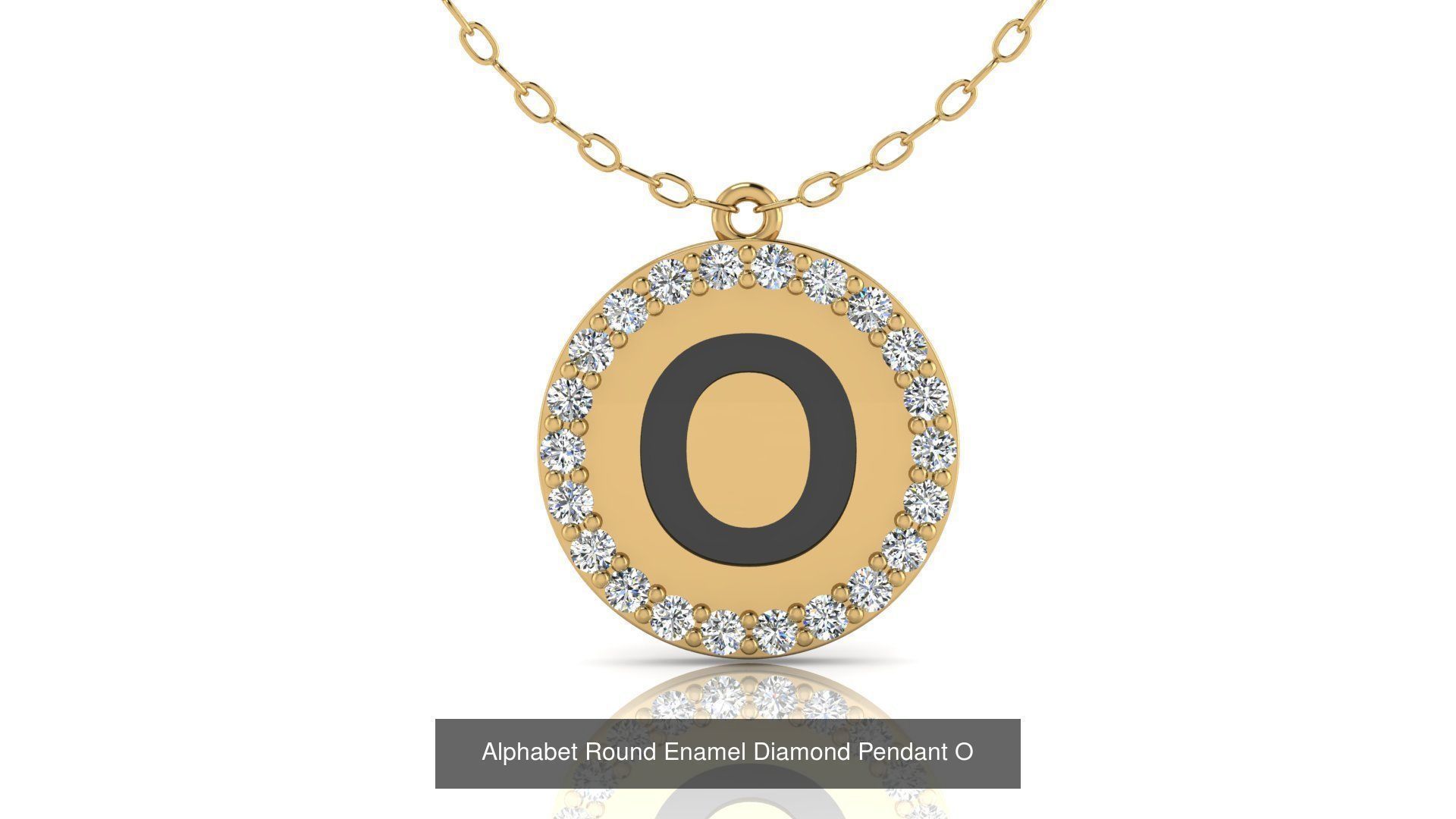 Alphabet Round Enamel Diamond Pendants 26 models 3D Model Collection_18