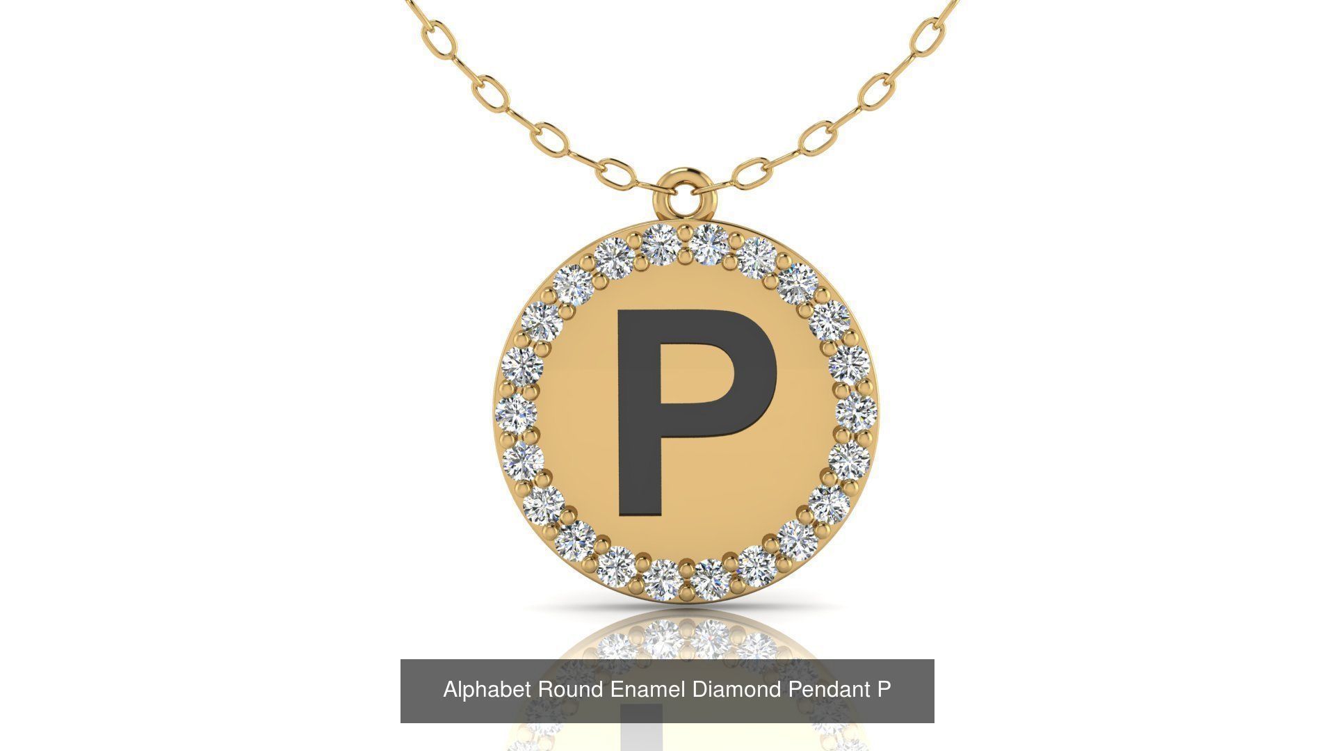 Alphabet Round Enamel Diamond Pendants 26 models 3D Model Collection_19