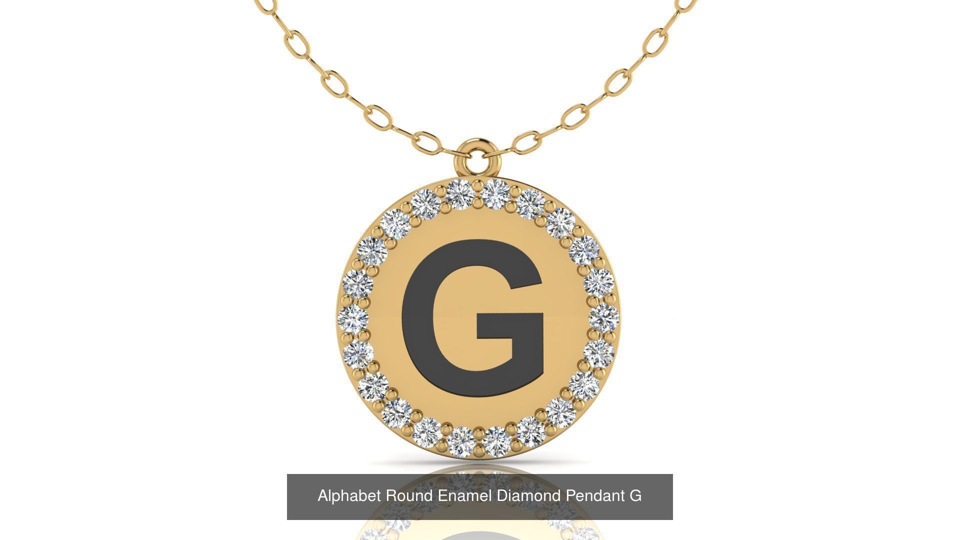 Alphabet Round Enamel Diamond Pendants 26 models 3D Model Collection_10