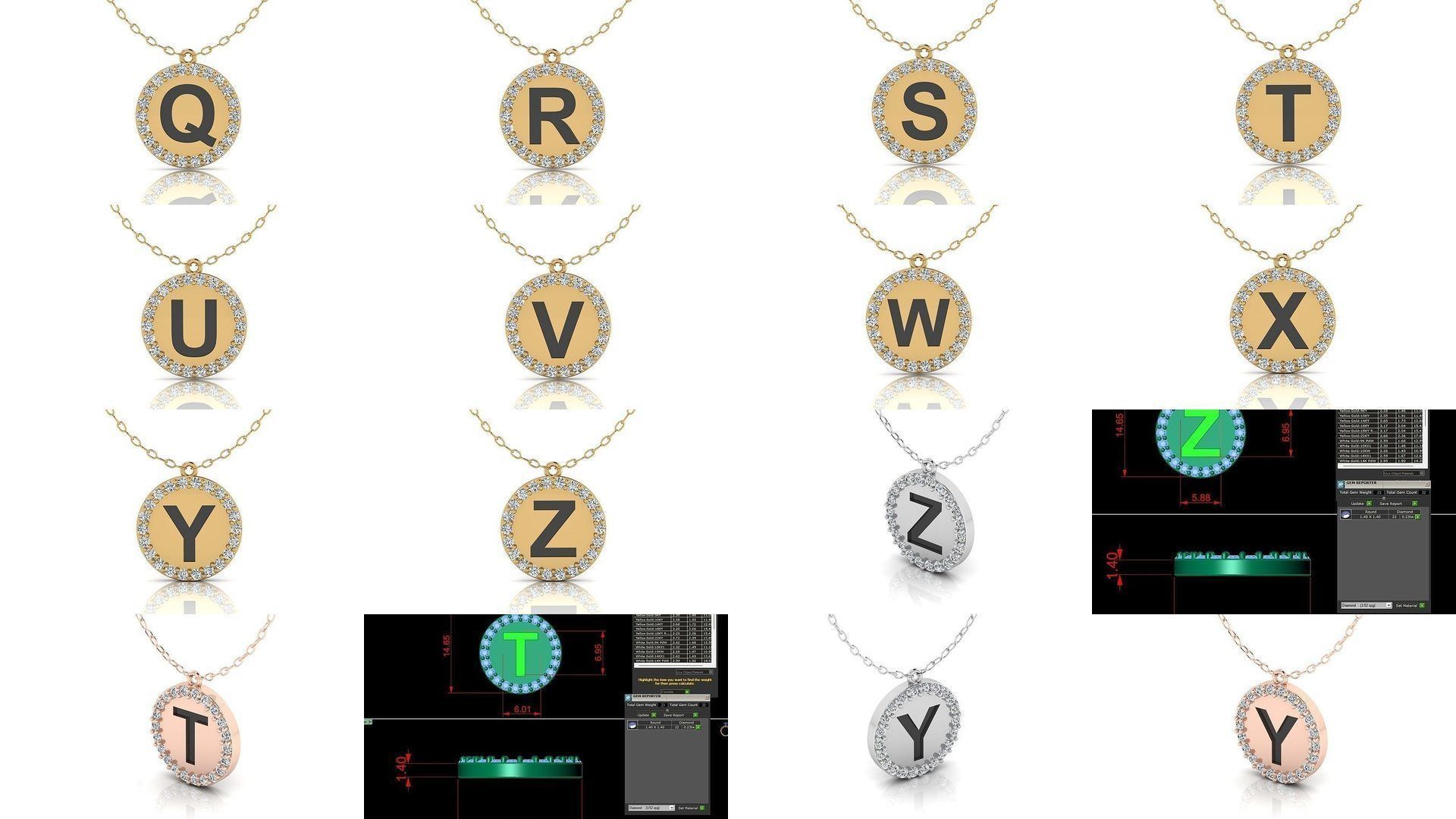 Alphabet Round Enamel Diamond Pendants 26 models 3D Model Collection_2