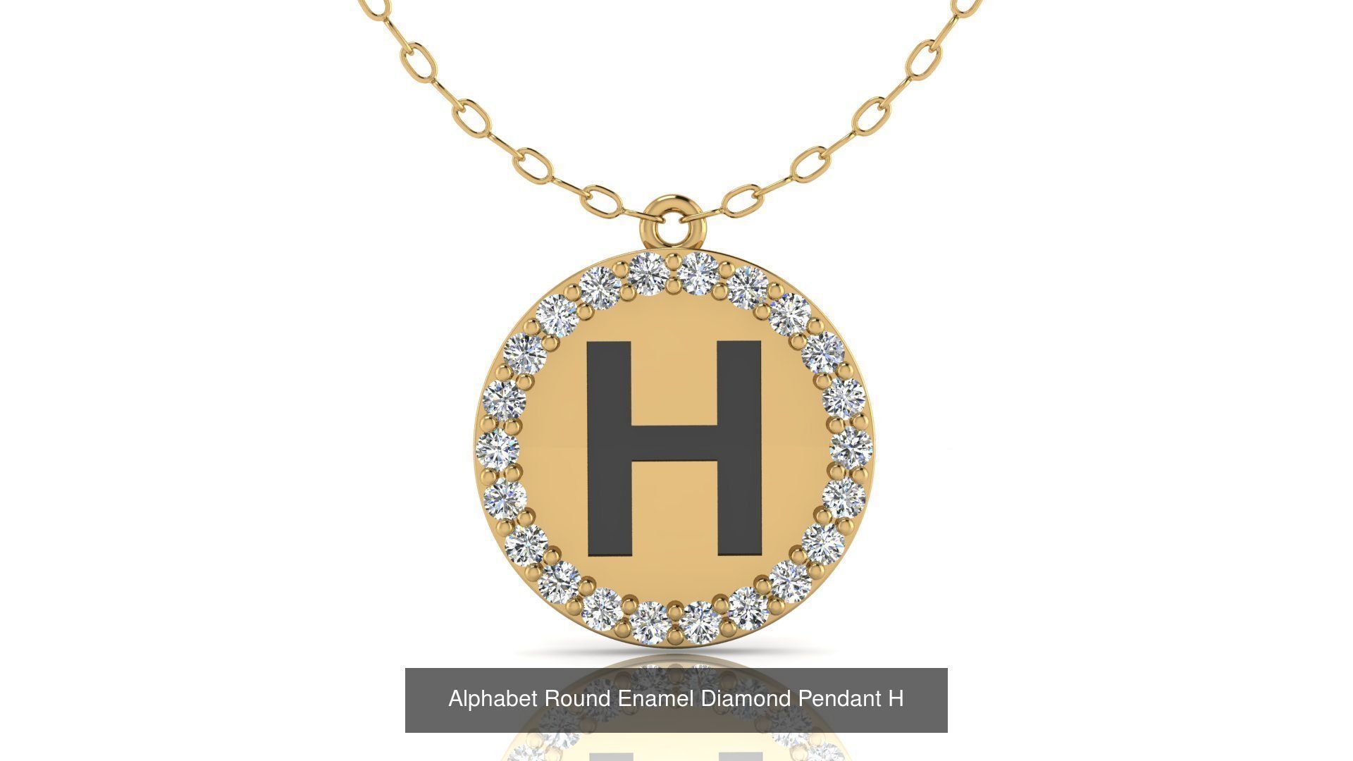 Alphabet Round Enamel Diamond Pendants 26 models 3D Model Collection_11
