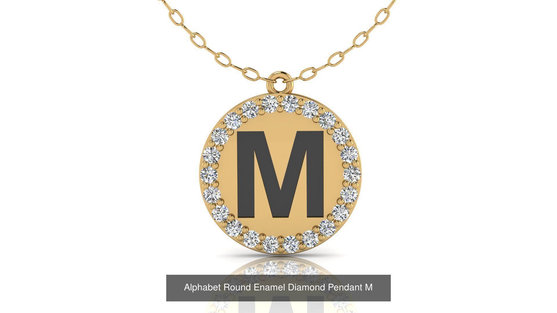 Alphabet Round Enamel Diamond Pendants 26 models 3D Model Collection_16