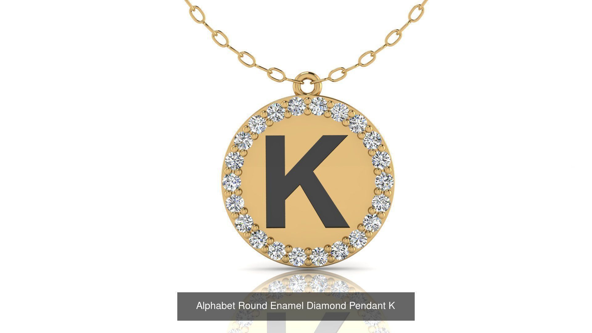 Alphabet Round Enamel Diamond Pendants 26 models 3D Model Collection_14