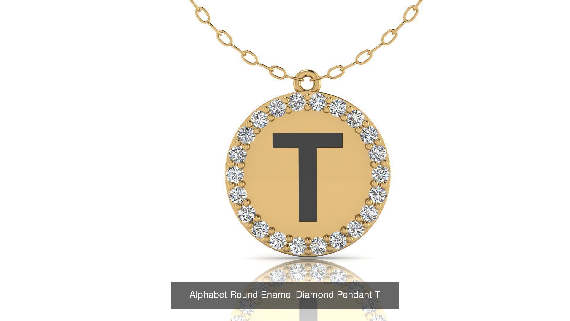 Alphabet Round Enamel Diamond Pendants 26 models 3D Model Collection_23