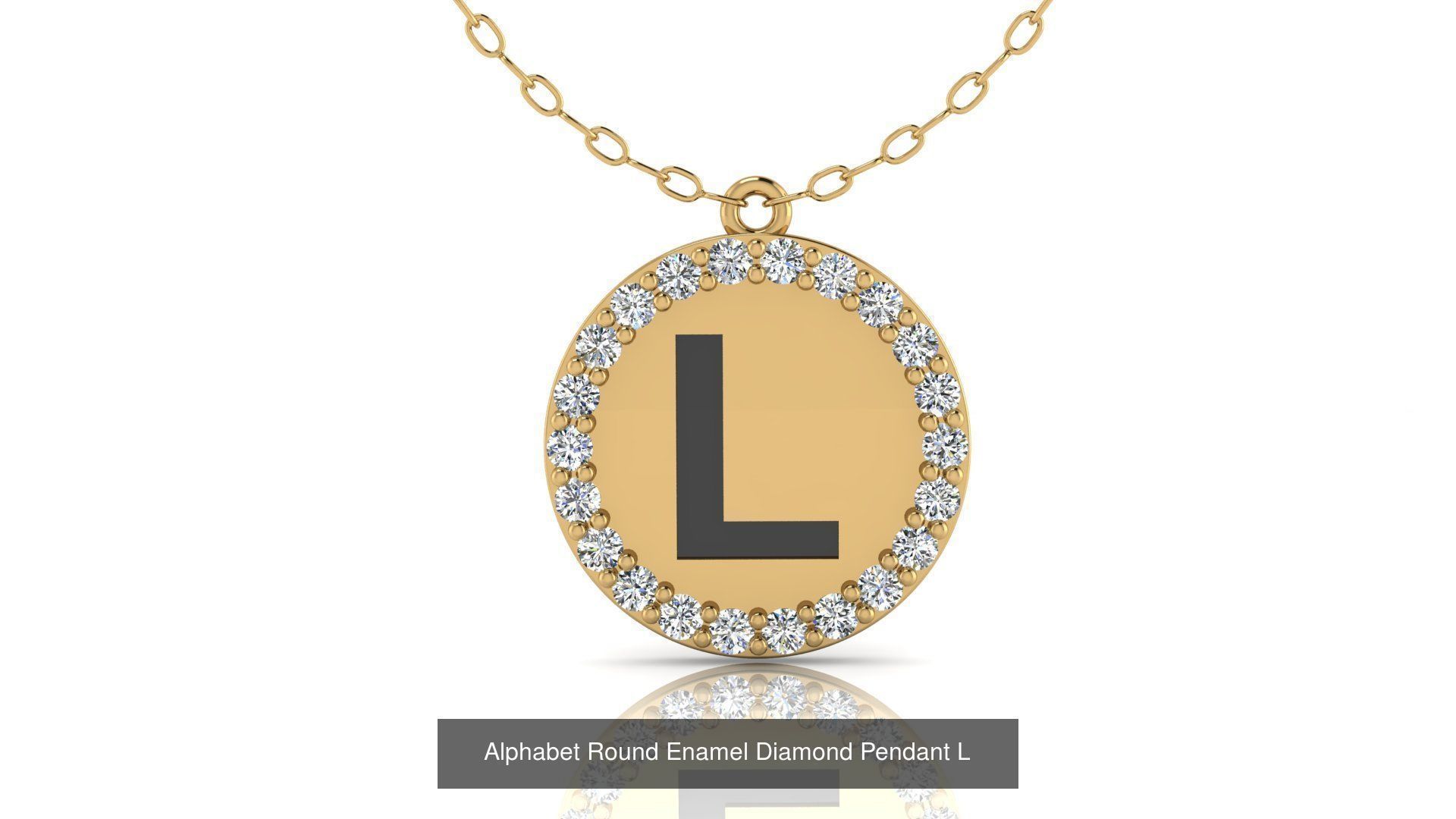 Alphabet Round Enamel Diamond Pendants 26 models 3D Model Collection_15