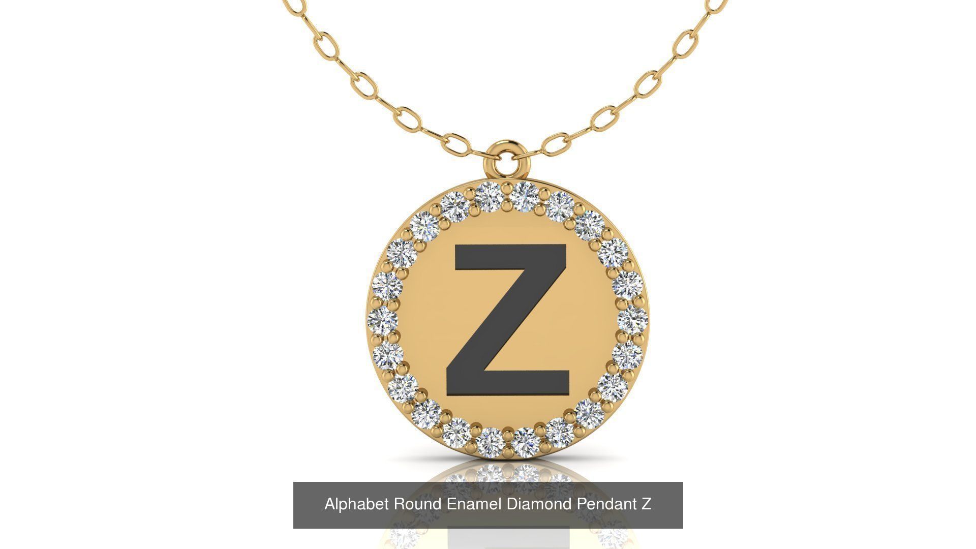 Alphabet Round Enamel Diamond Pendants 26 models 3D Model Collection_29