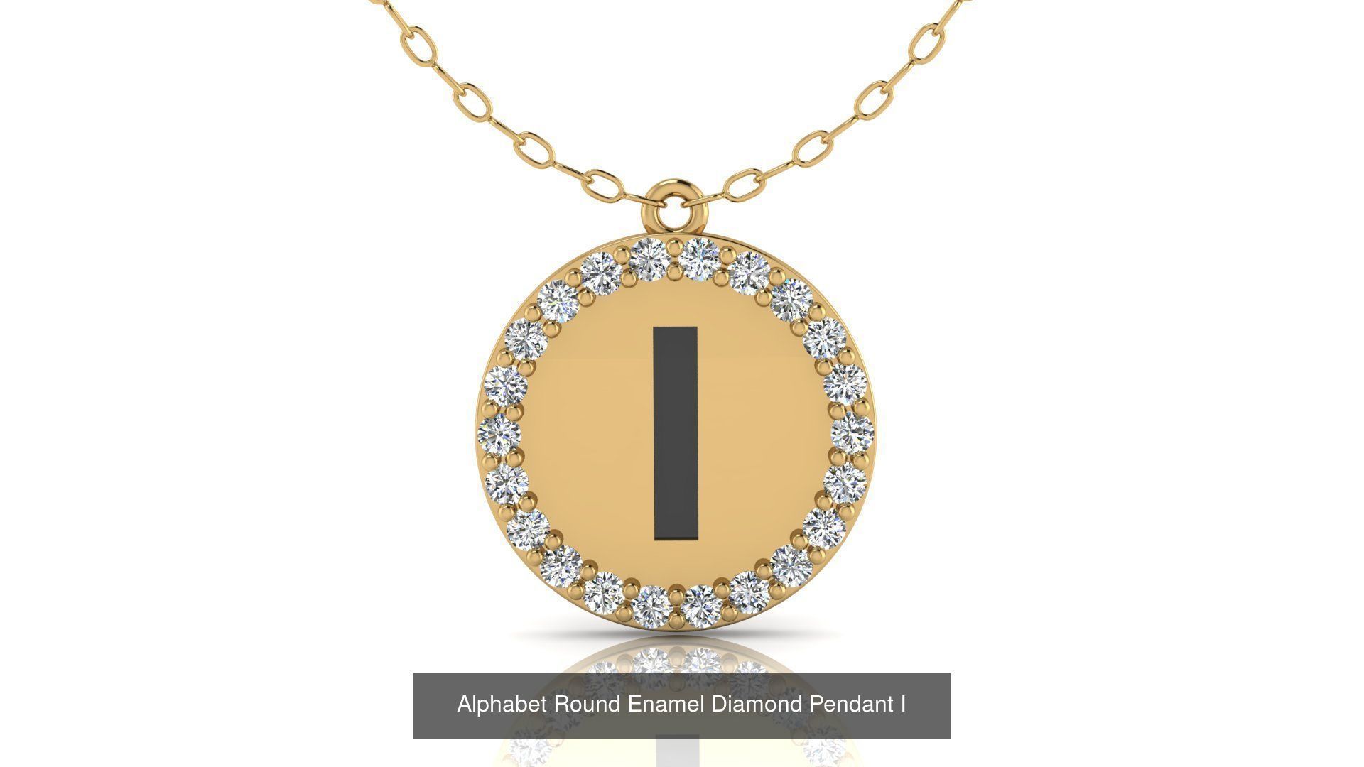 Alphabet Round Enamel Diamond Pendants 26 models 3D Model Collection_12