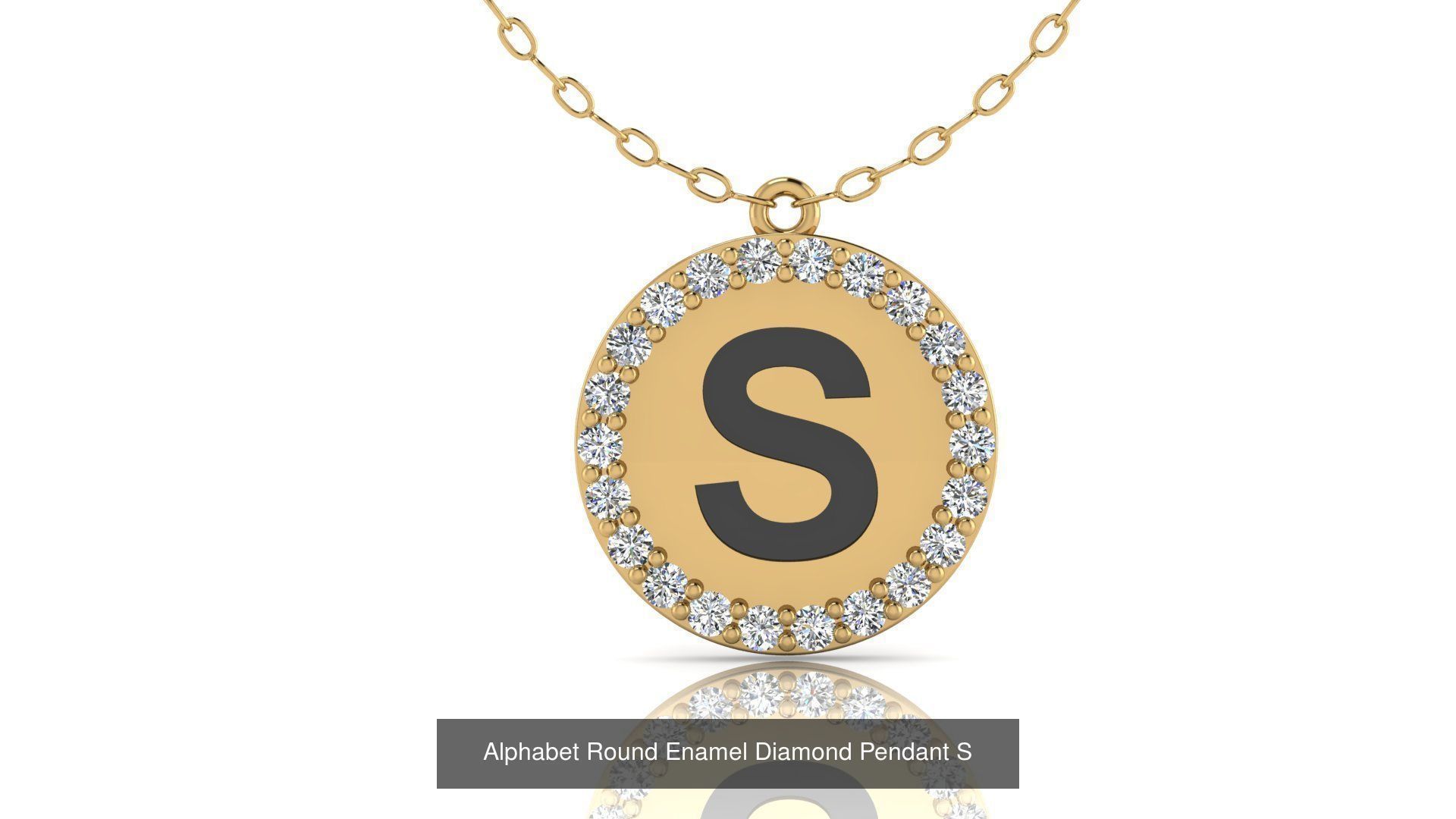 Alphabet Round Enamel Diamond Pendants 26 models 3D Model Collection_22