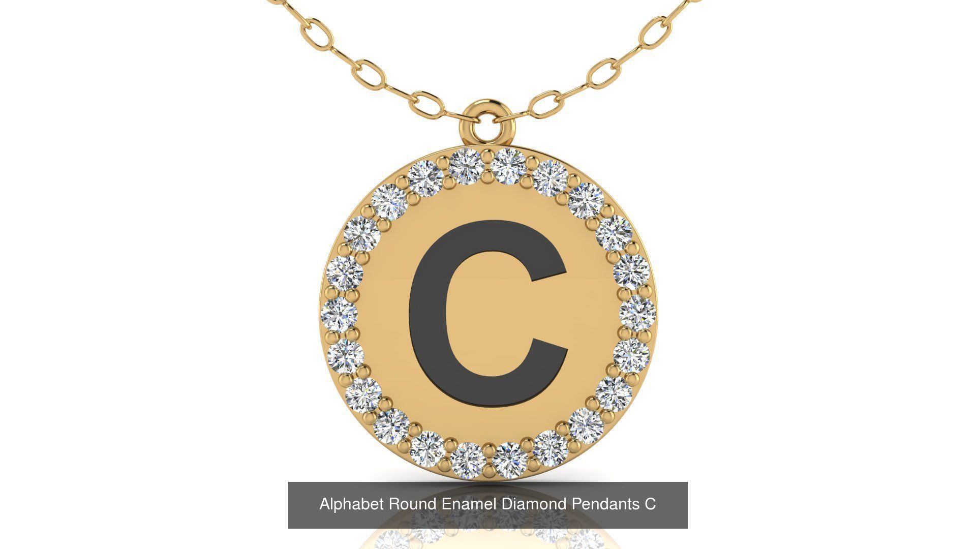 Alphabet Round Enamel Diamond Pendants 26 models 3D Model Collection_6